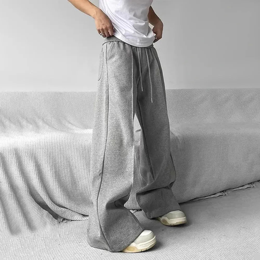 Aidase Mens Casual Niche Wide Leg Pants Genderless 2024 New American Streetwear Versatile Simple Solid Color Floor-Mopping Pants Unisex