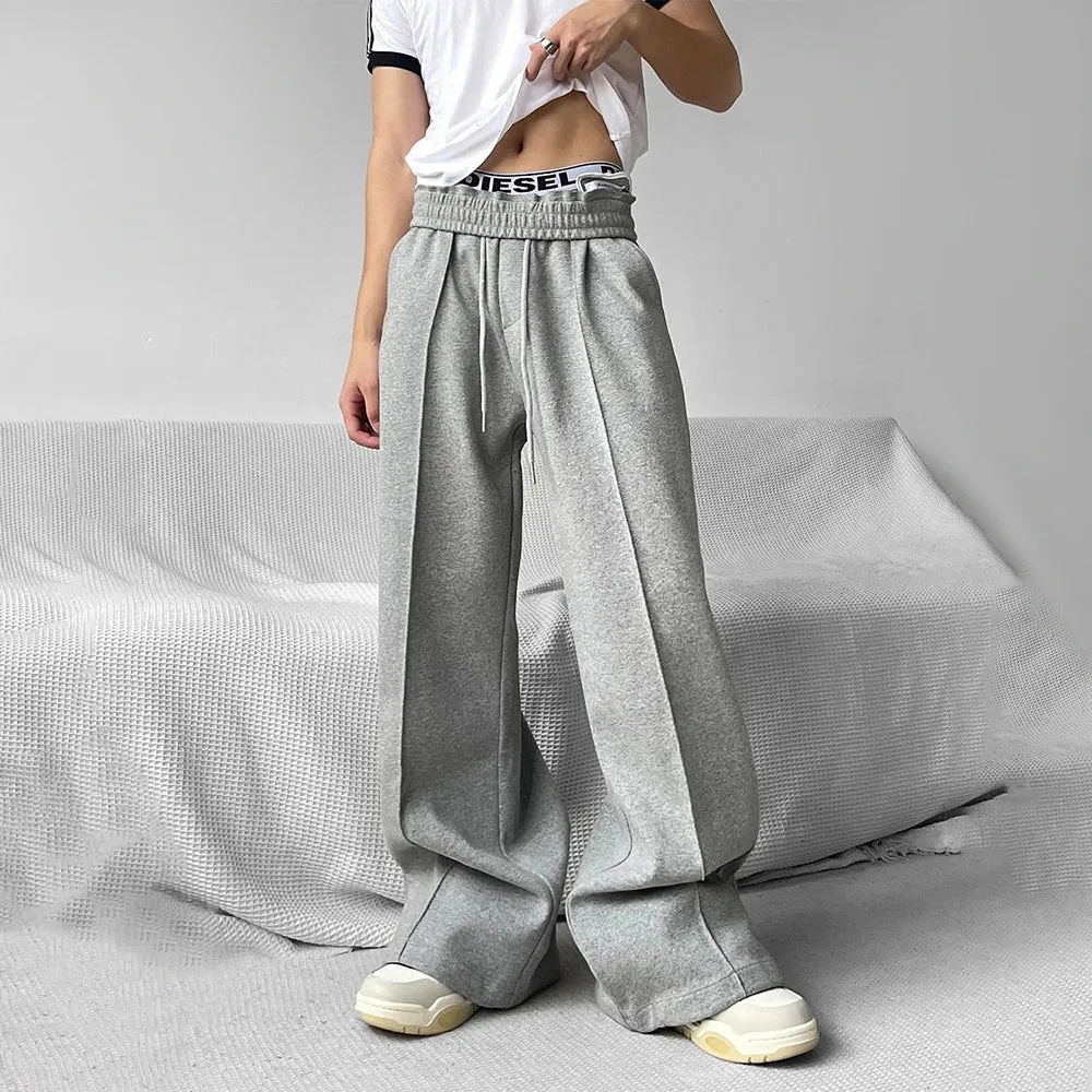 Aidase Mens Casual Niche Wide Leg Pants Genderless 2024 New American Streetwear Versatile Simple Solid Color Floor-Mopping Pants Unisex