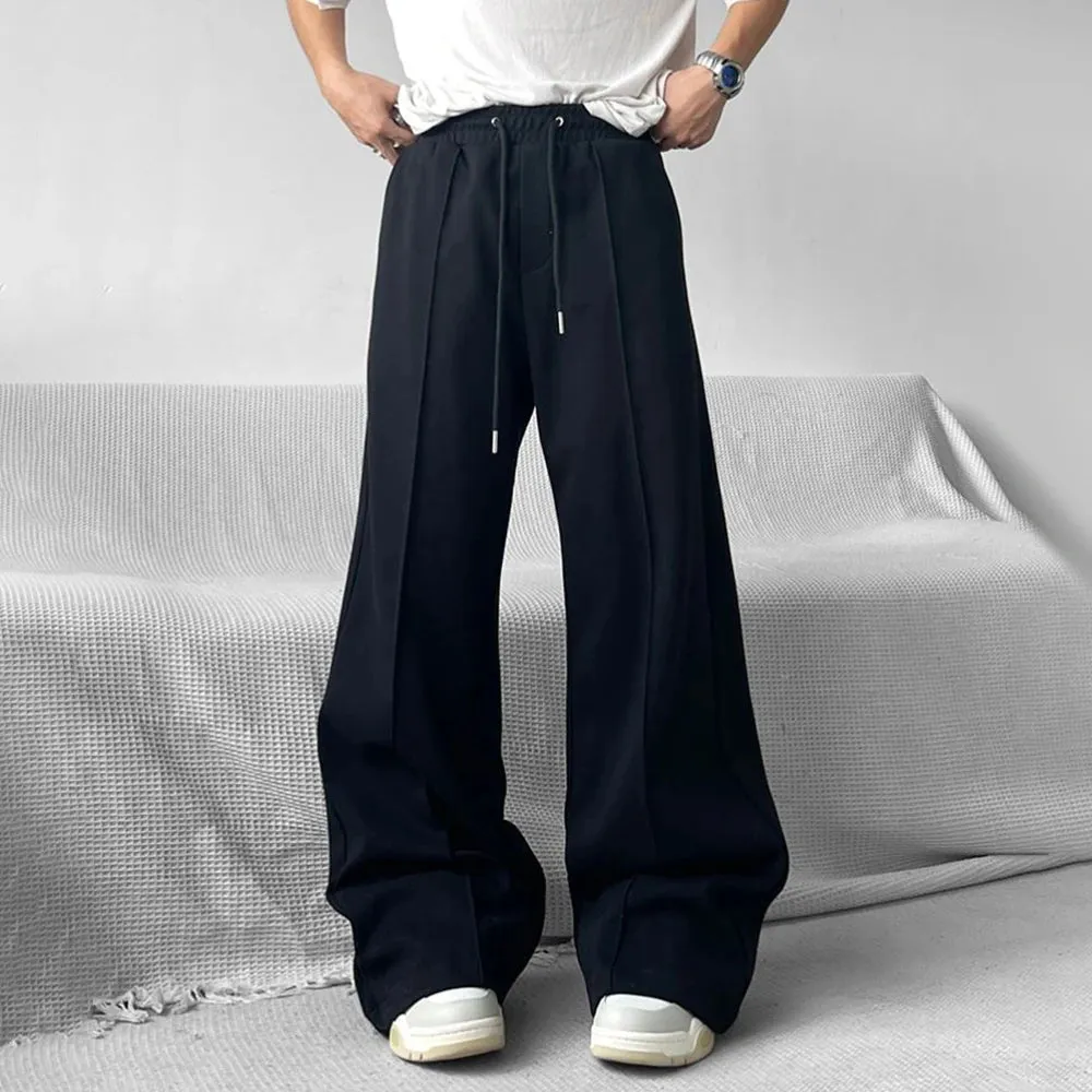 Aidase Mens Casual Niche Wide Leg Pants Genderless 2024 New American Streetwear Versatile Simple Solid Color Floor-Mopping Pants Unisex