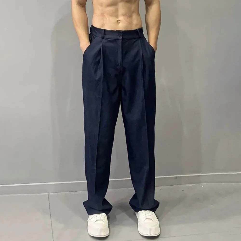 Aidase Mens Trendy Drapey Thin Loose Slimming Wide-Leg Pants Gender-Neutral Casual Solid Color Ice Silk Suit Straight Pants Unisex