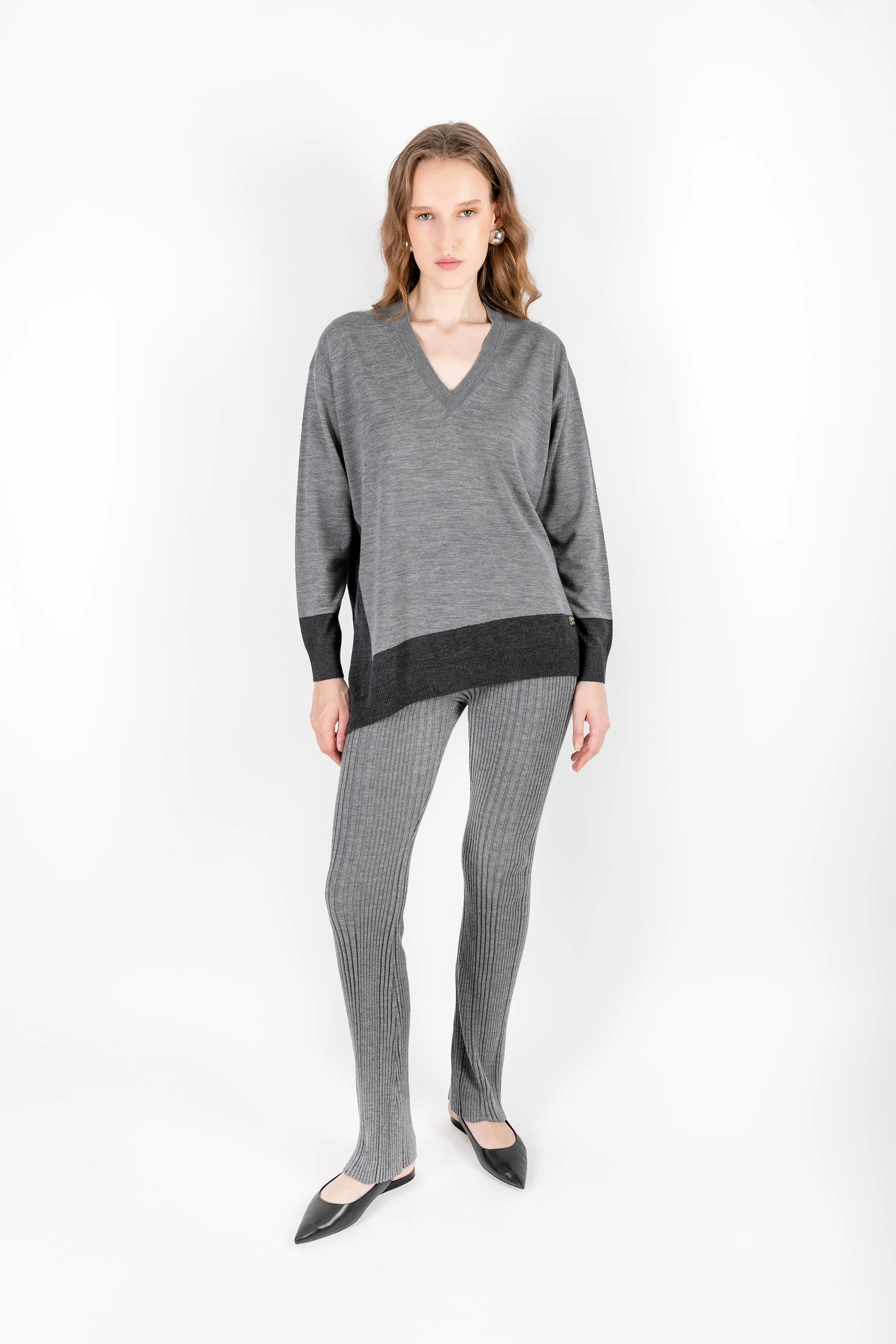 Azize - 100% Wool Gray Trousers with Camisole Detail