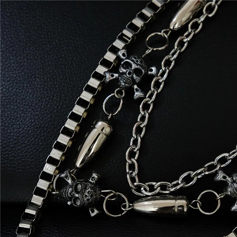 Badass Men's Skull and Bullet Triple Long Wallet Chain Pants Chain Trendy Biker Wallet Chain For Men