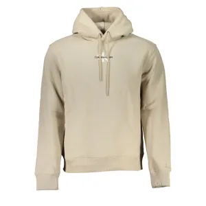 Beige Fleece Hooded Sweatshirt with Logo Embroidery