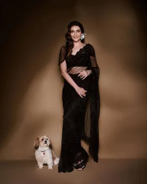 Black Georgette Premium Luxury Sequins Saree