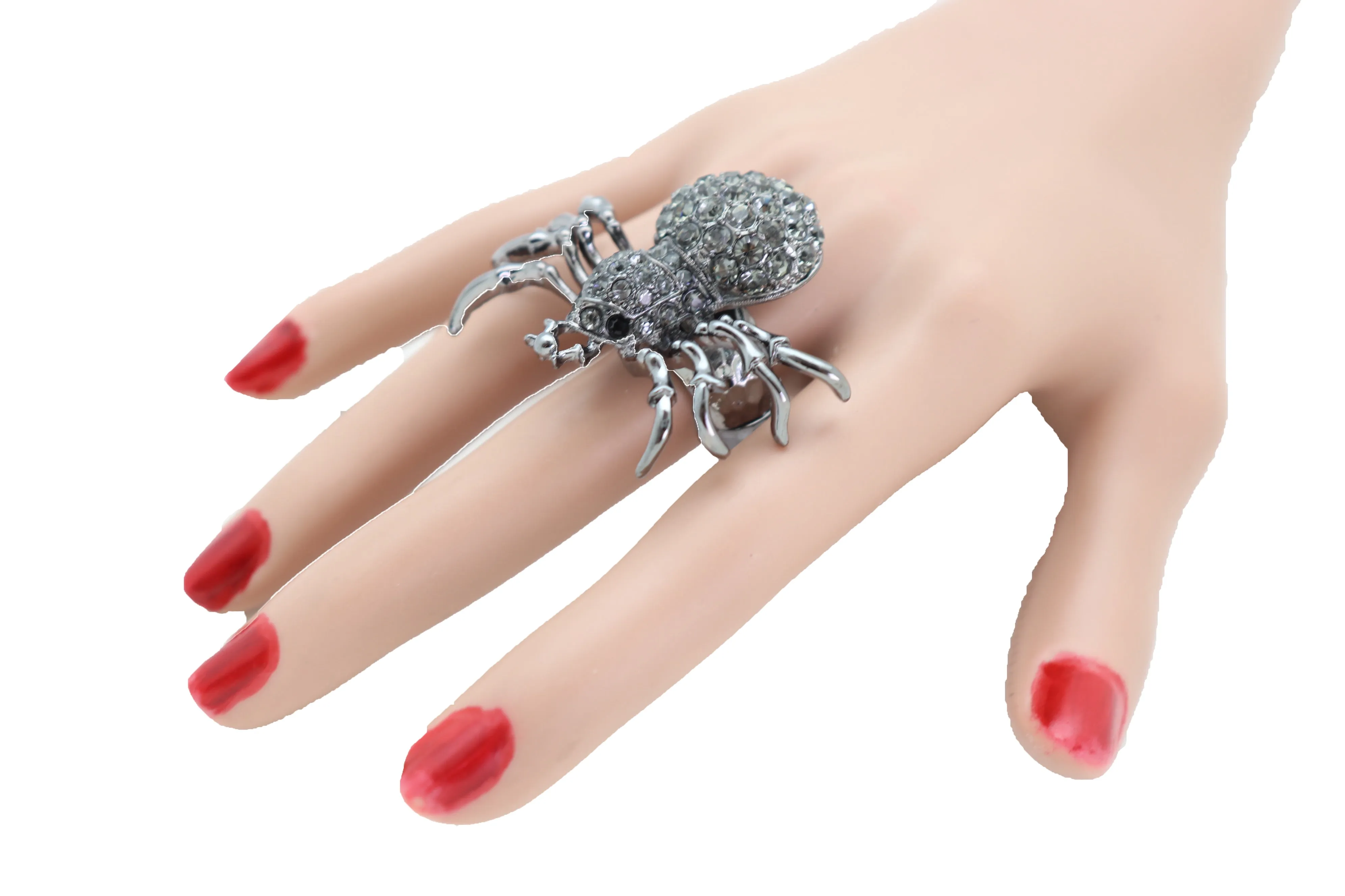 Black Rhinestone Spider Ring