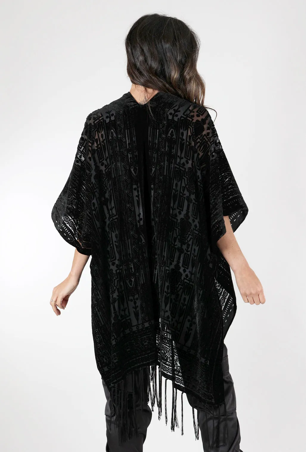 Burnout Velvet Kimono, Black