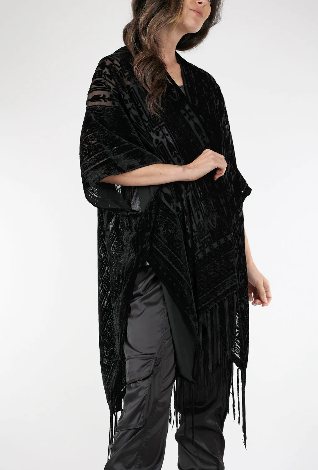 Burnout Velvet Kimono, Black