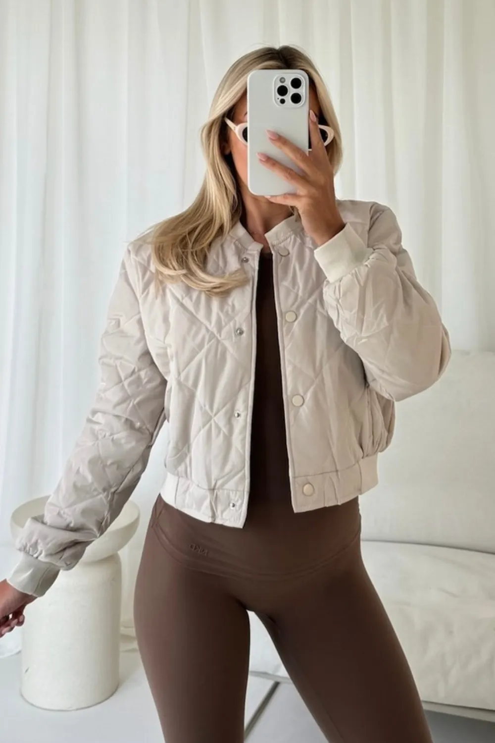 Cady cream quilted bomber jacket