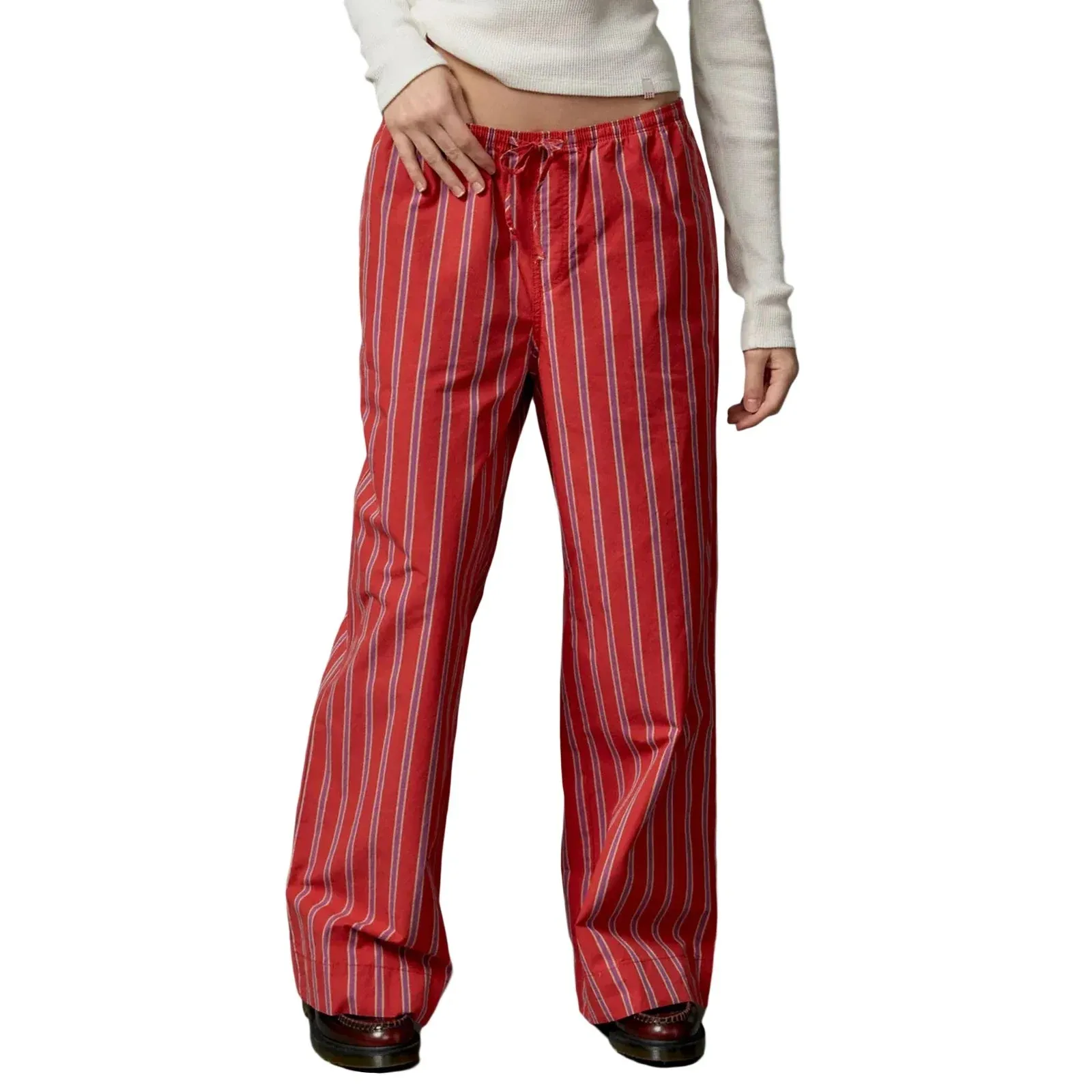 Casual Long Stripe Low-Rise Wide Pocketed Versatile Daily Newly Pants