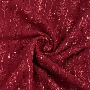 Classic Red Floral Sequins Embroidery Georgette Fabric