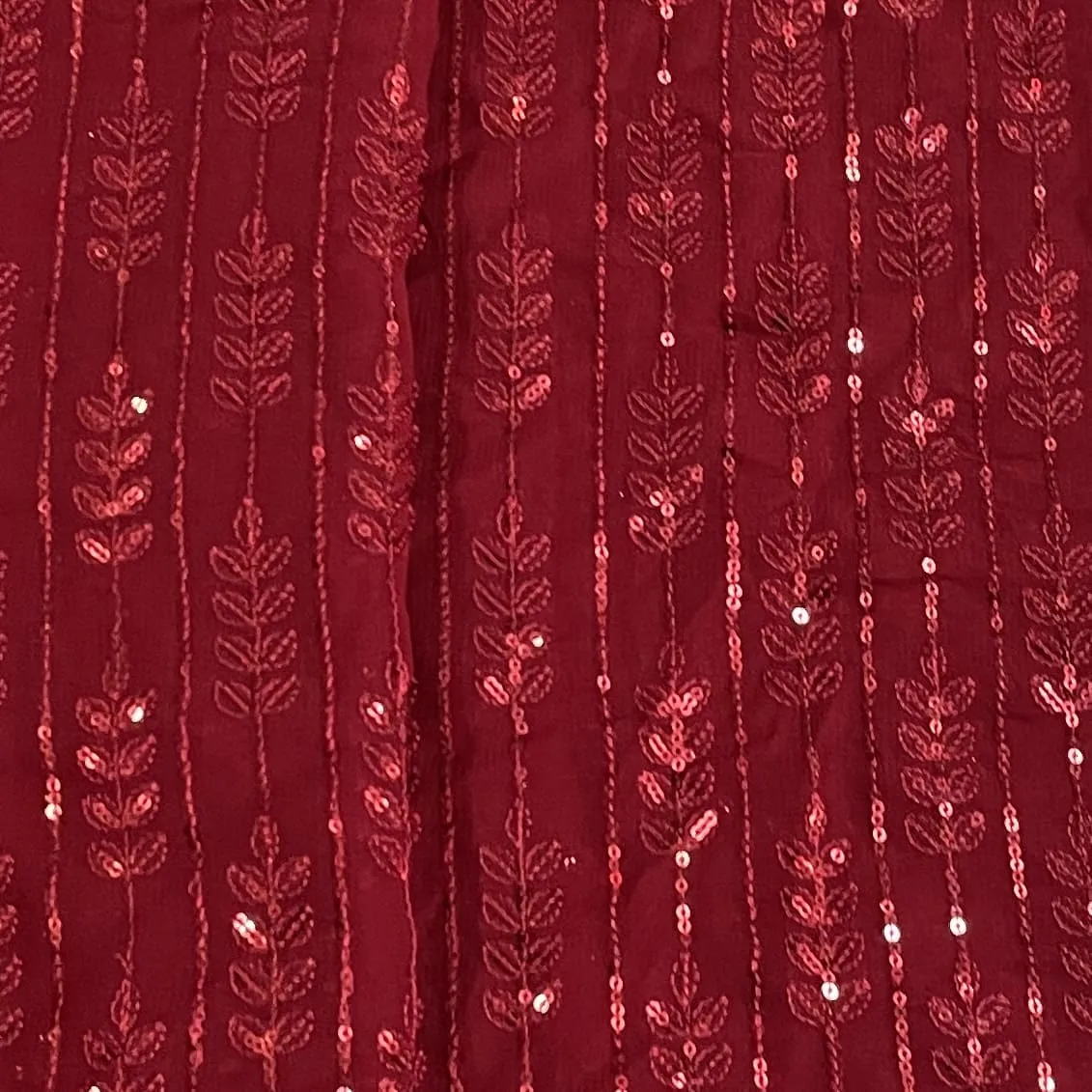 Classic Red Floral Sequins Embroidery Georgette Fabric