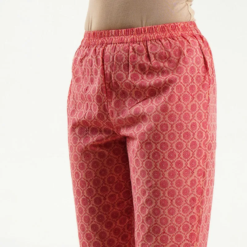 Cotton Printed Pant For Women | Block Print  | Peach