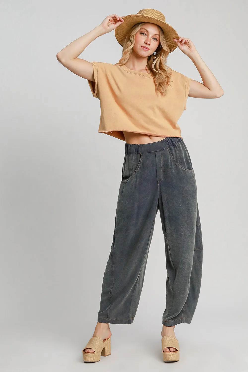 Elastic Waist Baggy Fit Pants with Pockets