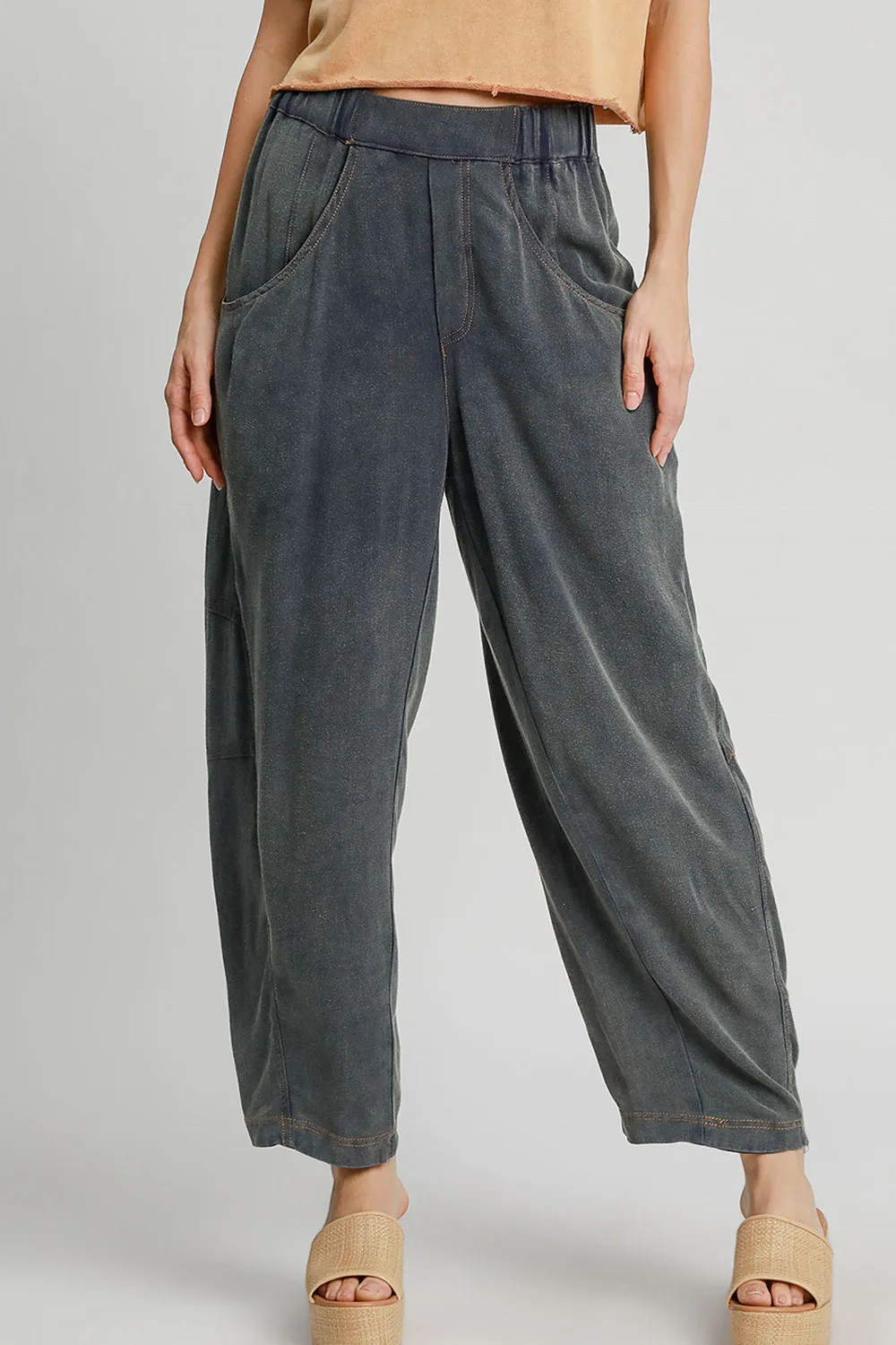 Elastic Waist Baggy Fit Pants with Pockets