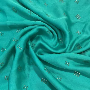 Exclusive Turquoise Green Mukaish Work Silk Fabric