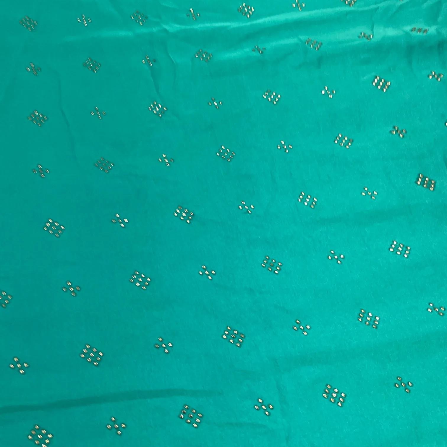 Exclusive Turquoise Green Mukaish Work Silk Fabric