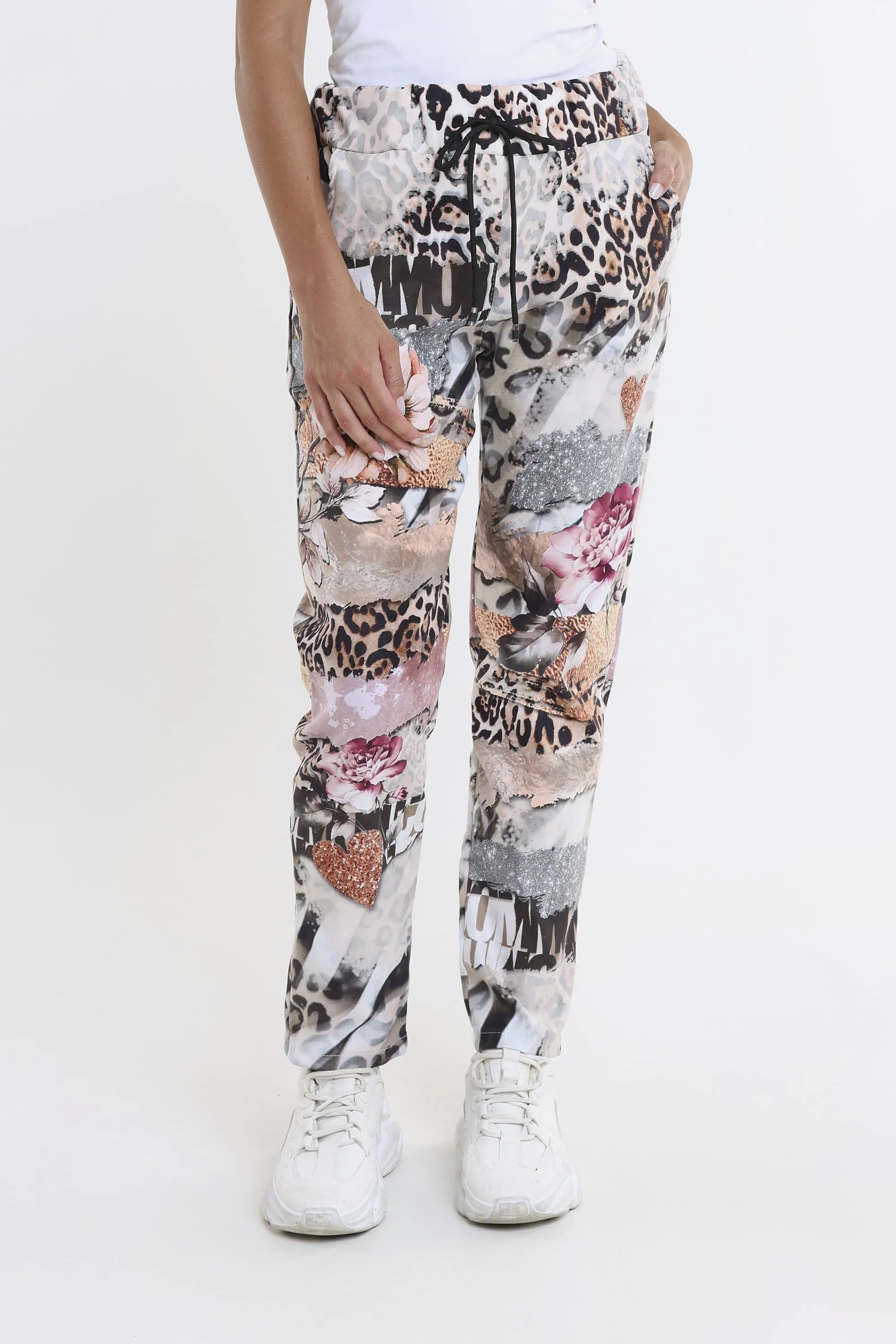 Floral Leopard Sonya Sueded Drawstring Pant (PL610F)