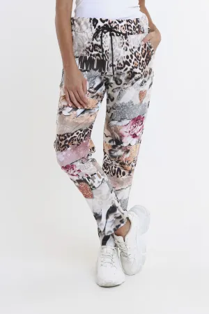 Floral Leopard Sonya Sueded Drawstring Pant (PL610F)