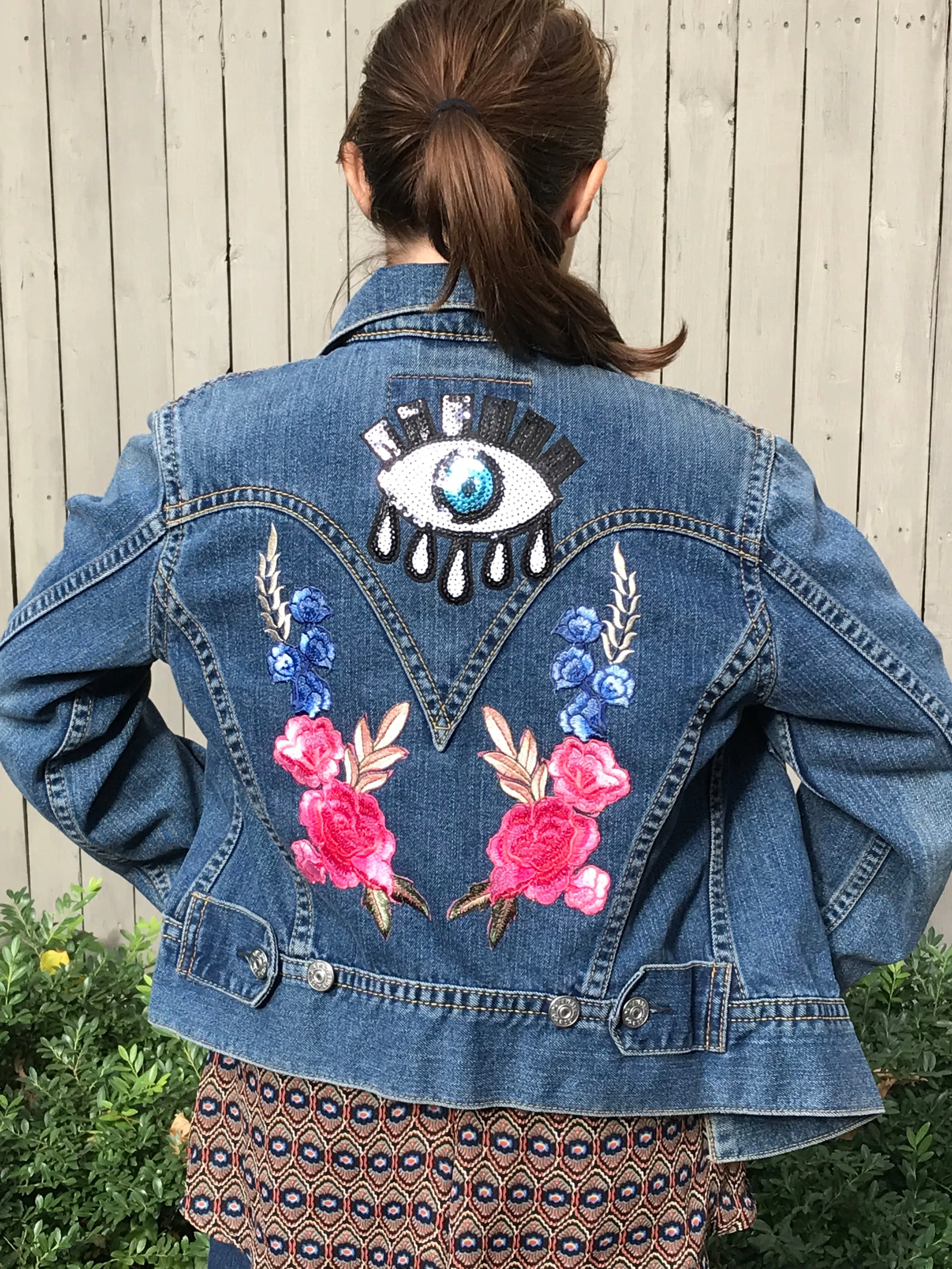 Flowers & Evil Eye Jean Jacket