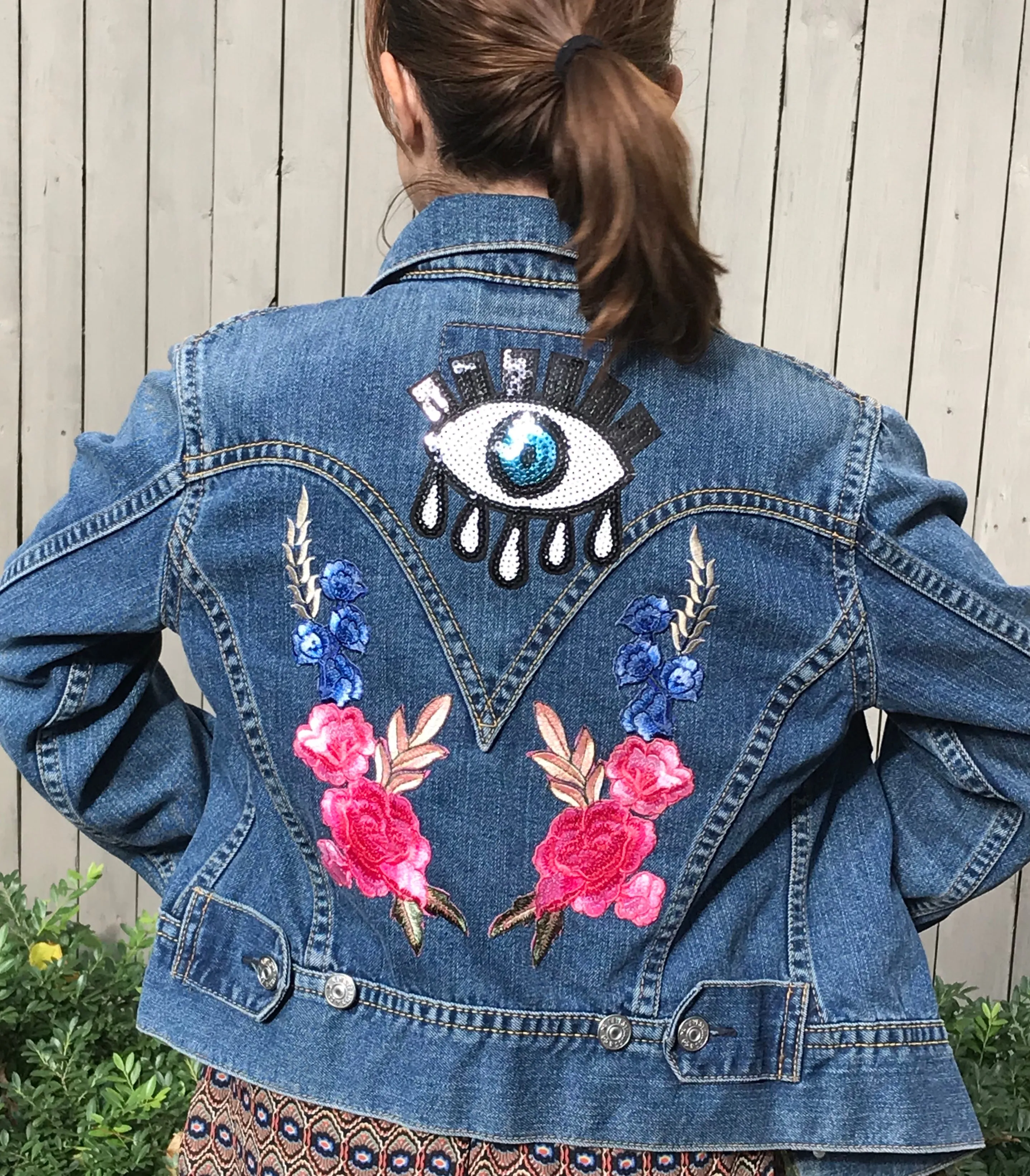 Flowers & Evil Eye Jean Jacket