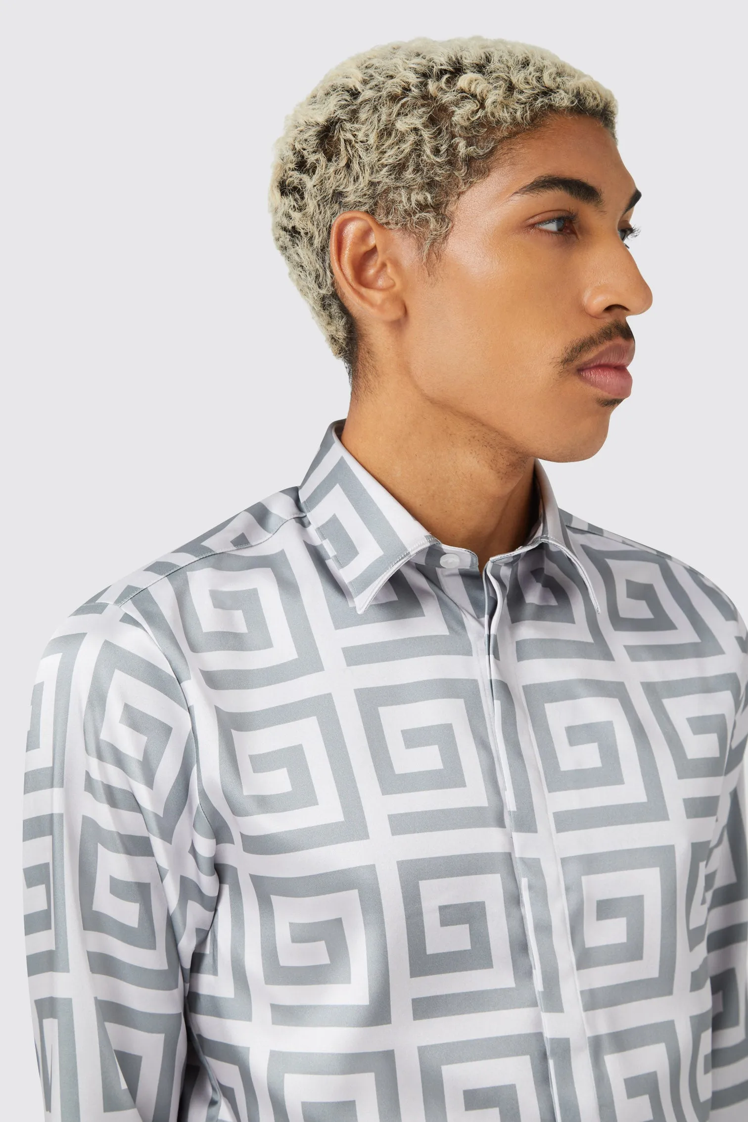 Grenagh Slim Fit Silver Geometric Print Shirt TT x AM - ARCHIVE