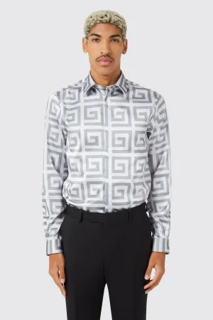 Grenagh Slim Fit Silver Geometric Print Shirt TT x AM - ARCHIVE