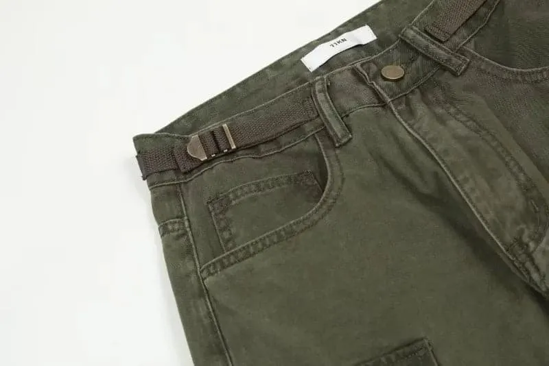 High Waist Cargo Pants - Trendy Safari Style with Pleated Details & Abundant Pockets