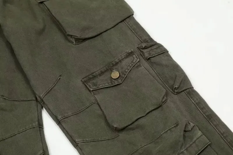 High Waist Cargo Pants - Trendy Safari Style with Pleated Details & Abundant Pockets