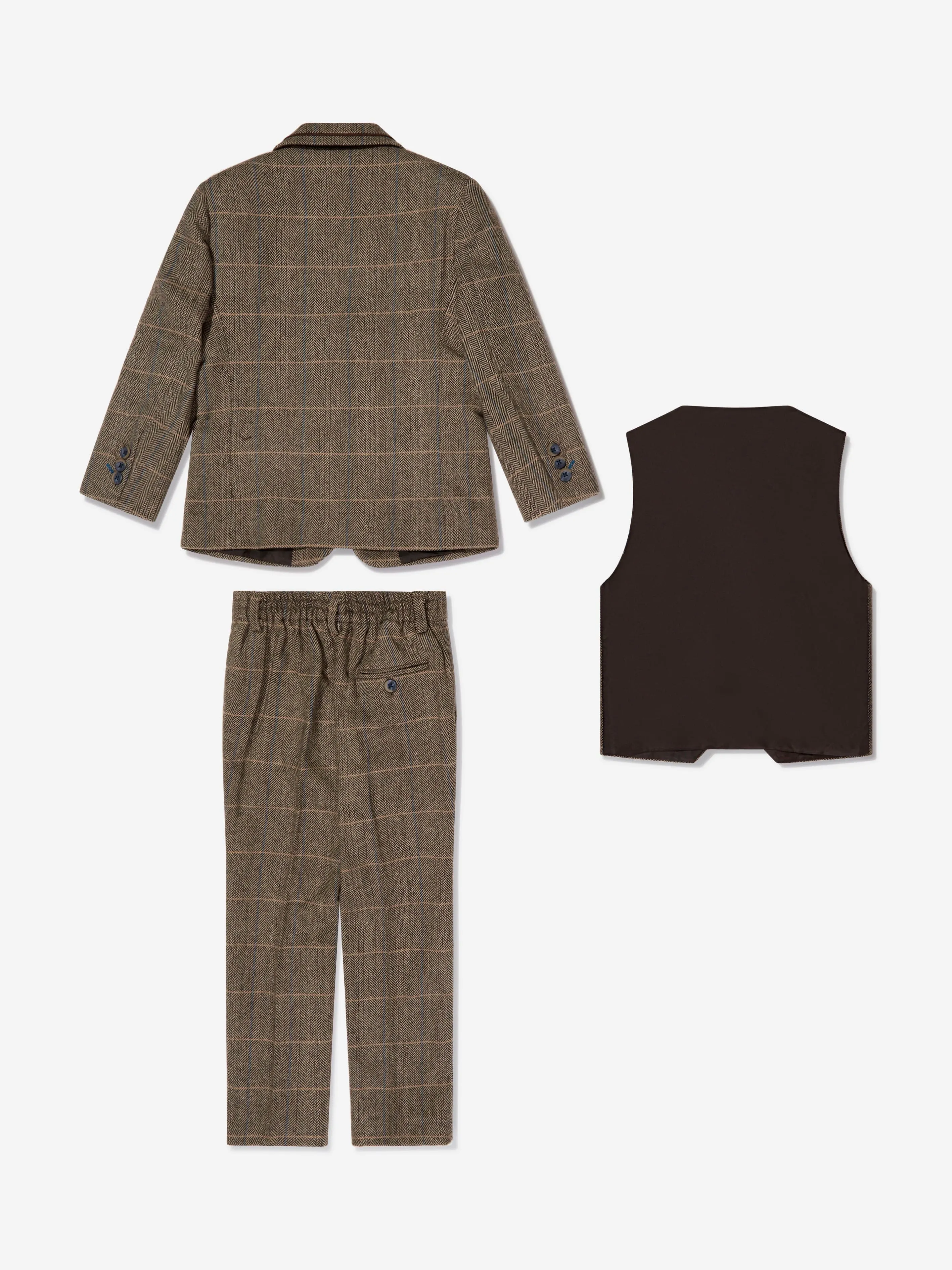 House Of Cavani Boys Albert Tweed Check Suit in Brown