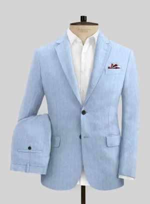 Italian Prato Blue Herringbone Linen Suit