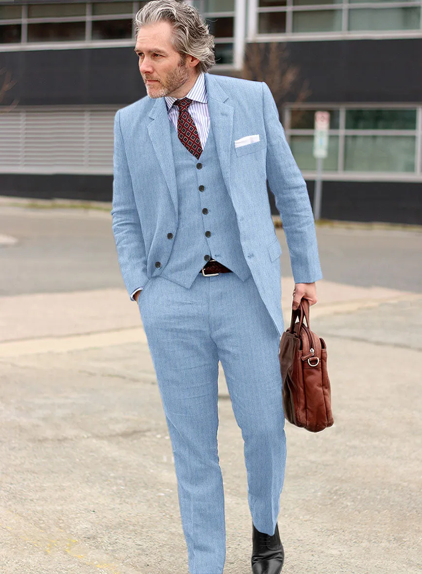 Italian Prato Blue Herringbone Linen Suit