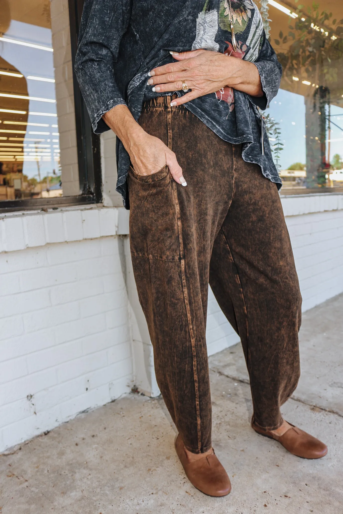 Jess & Jane Mineral Wash Chocolate Pants