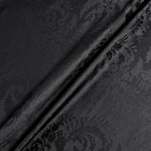 Jet Black Floral Lace Jacquard Pure Silk