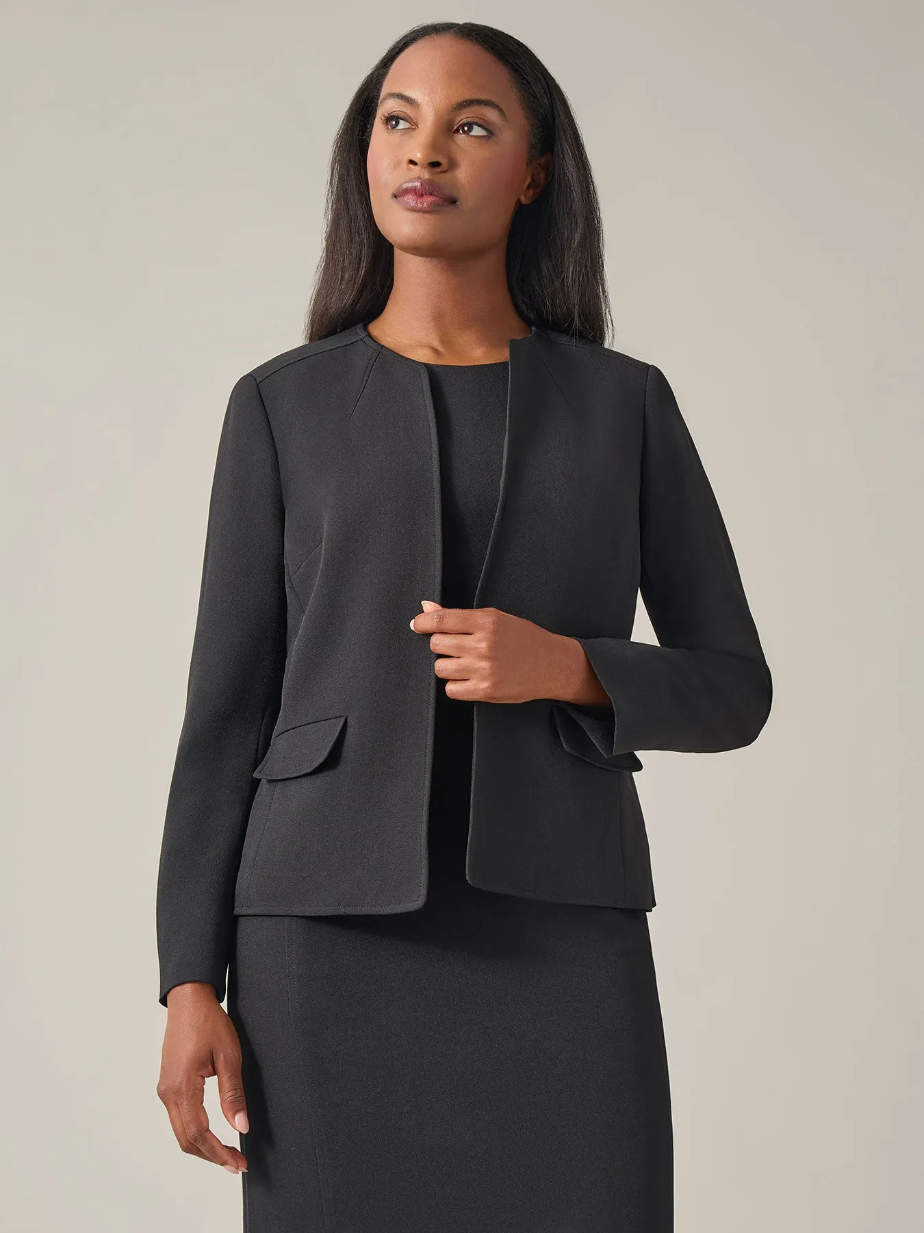 Jewel Neck Jacket, Iconic Stretch Crepe