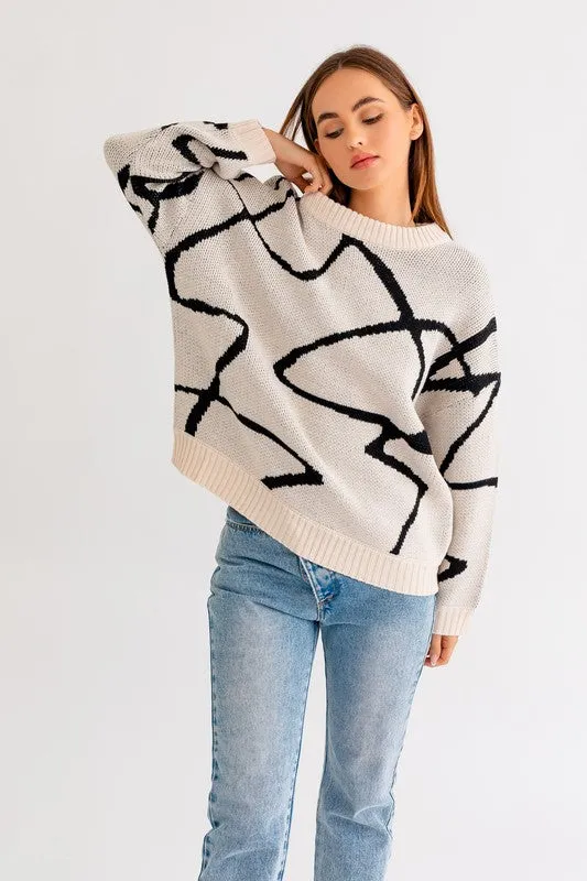 Jovi Abstract Pattern Oversized Sweater