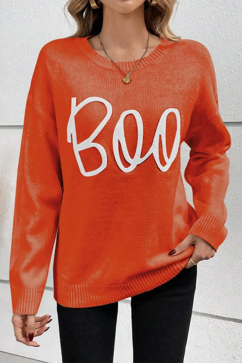 Knitted Orange Spice "Boo" Sweater