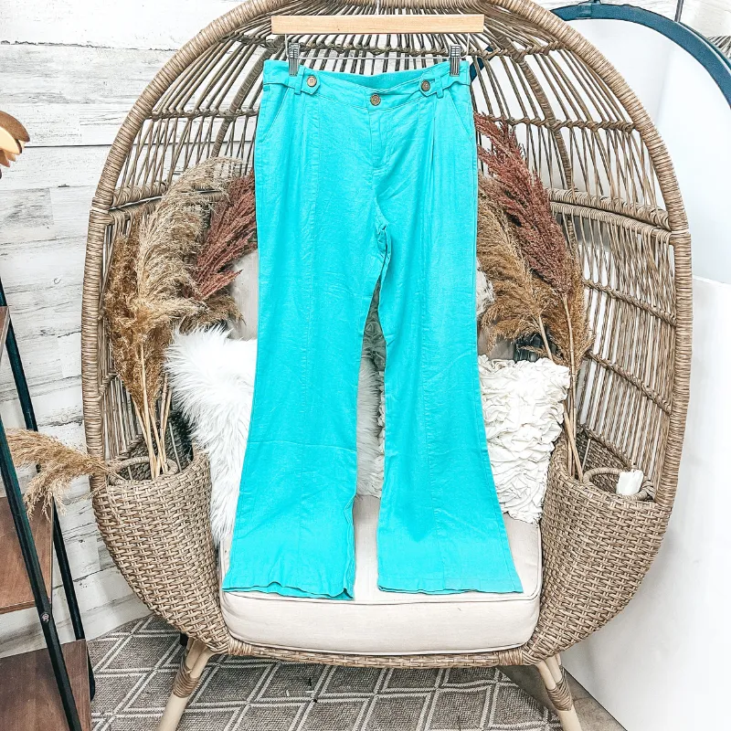 Last Chance Size Small | Button Belt Loop Pants in Turquoise