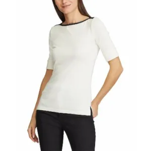 Lauren Ralph Lauren Velvet-Trim Boatneck Top, Size Medium