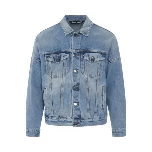 Logo Over Denim Jacket in Light Blue/White