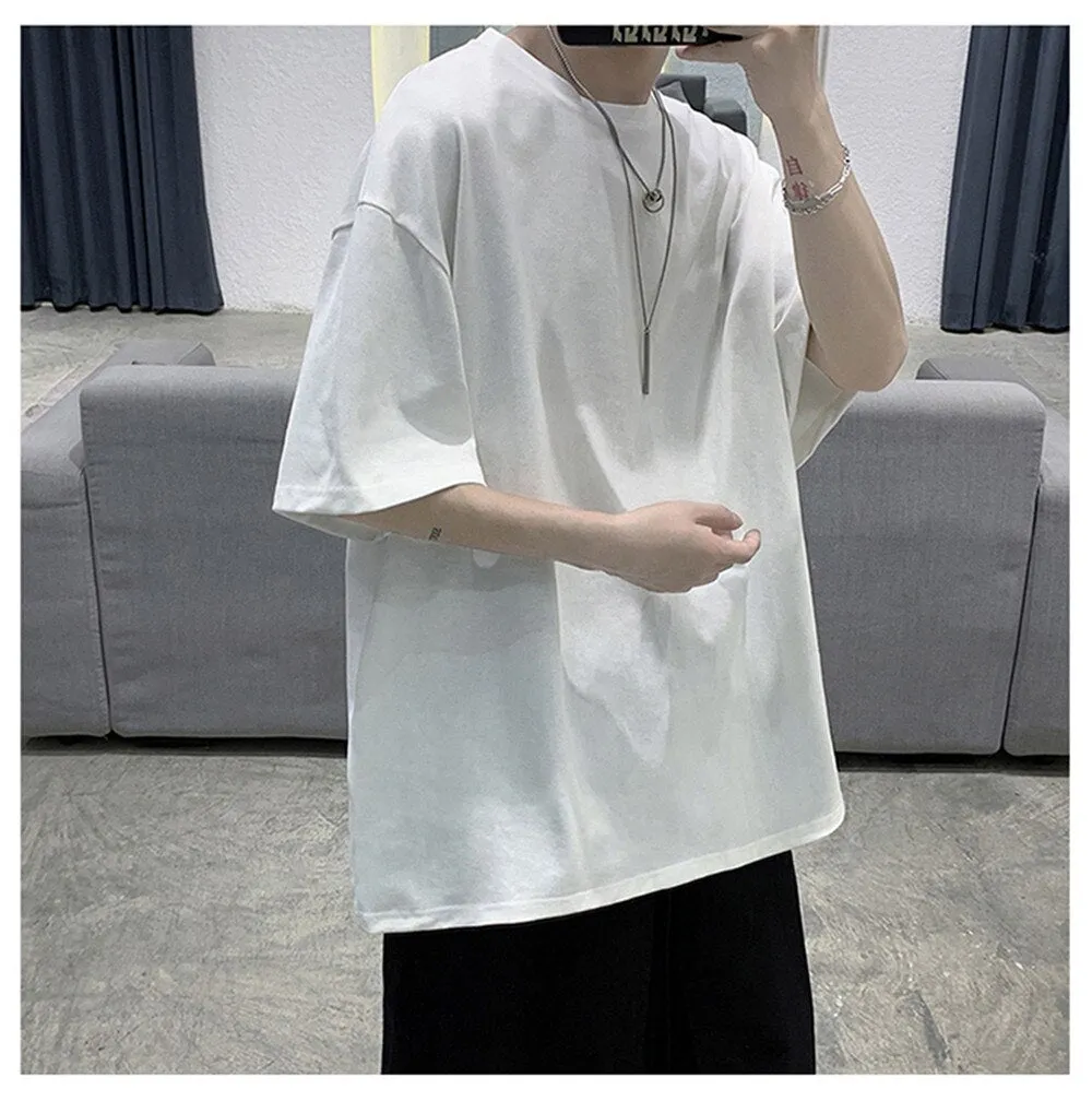 Men's t-shirts 100% Cotton Five Half Sleeve Men Summer T-shirt Loose Short-sleeved Casual Basic Shirt O Neck Solid Color Oversize