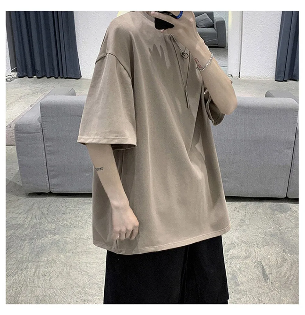 Men's t-shirts 100% Cotton Five Half Sleeve Men Summer T-shirt Loose Short-sleeved Casual Basic Shirt O Neck Solid Color Oversize