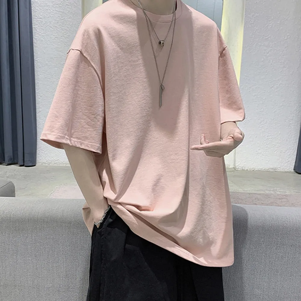 Men's t-shirts 100% Cotton Five Half Sleeve Men Summer T-shirt Loose Short-sleeved Casual Basic Shirt O Neck Solid Color Oversize