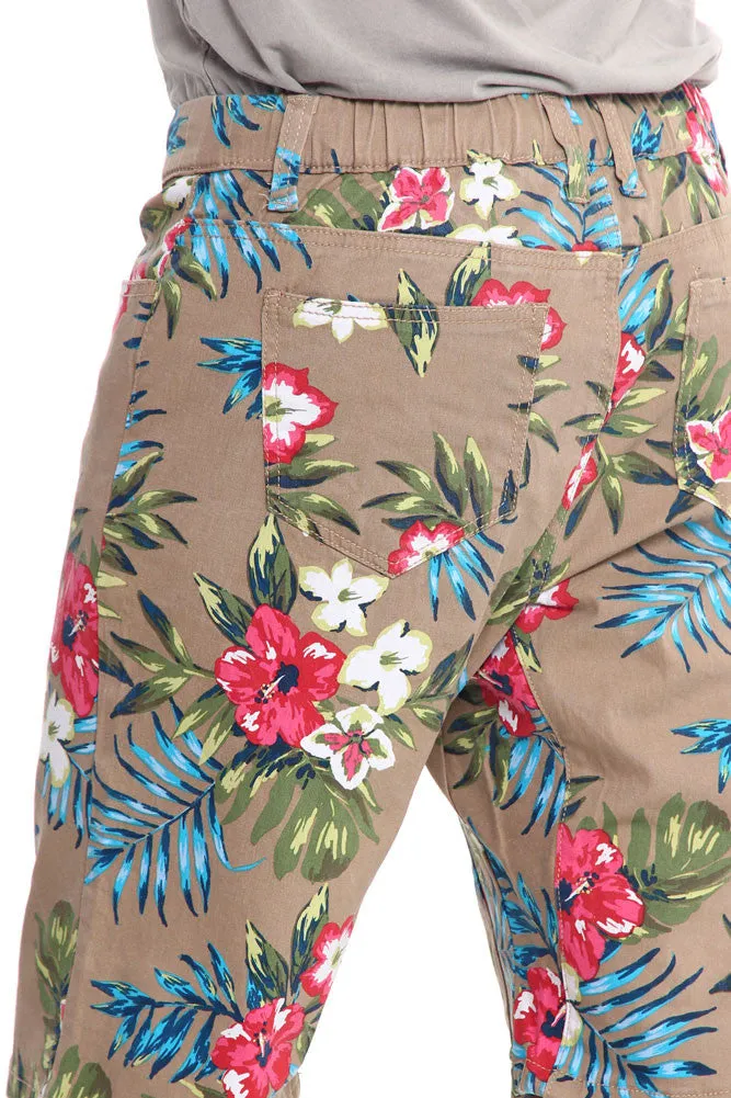 Men's Tropical Floral Twill Dropcrotch Shorts