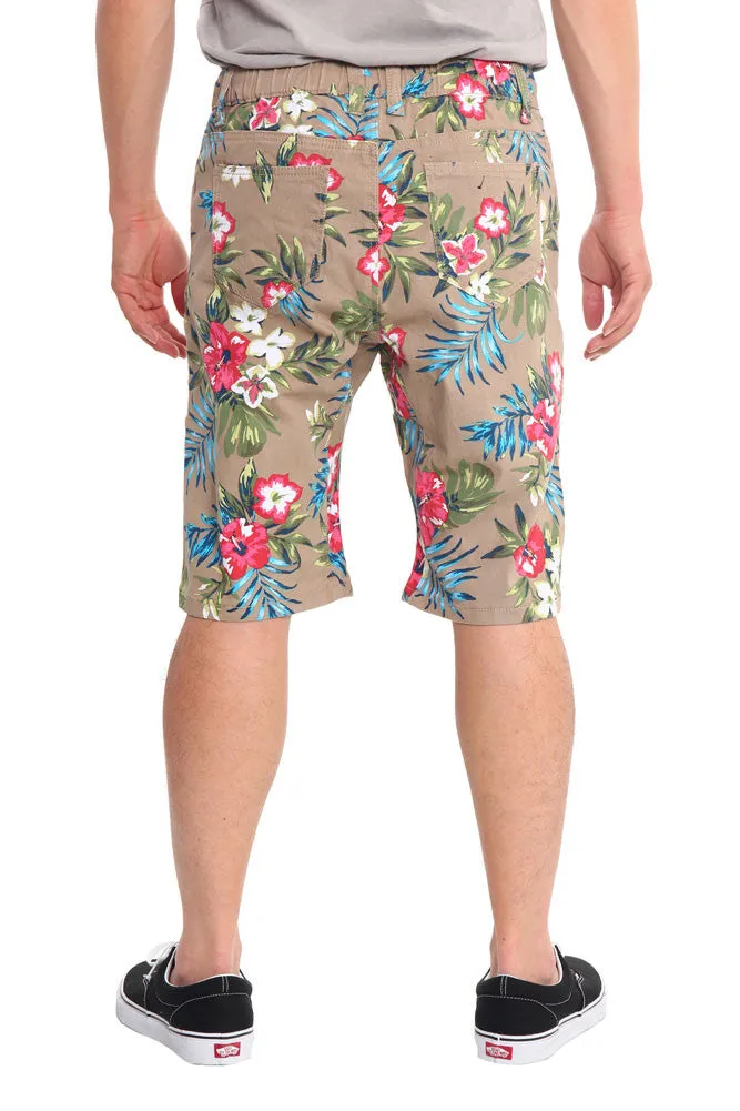 Men's Tropical Floral Twill Dropcrotch Shorts