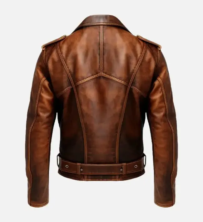 Men's Vintage Biker Brown Leather Jacket