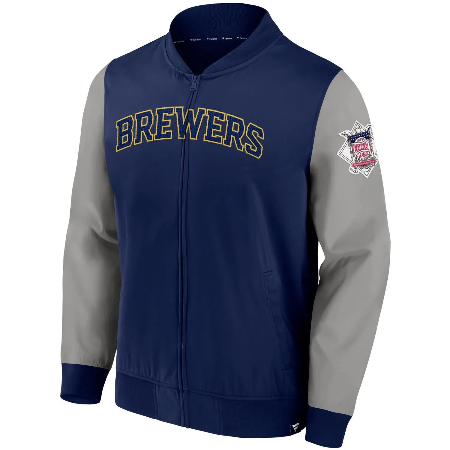 Milwaukee Brewers Iconic Record Holder Fanatics Men's Branded Navy/Grey Woven Full-Zip Bomber Jacket