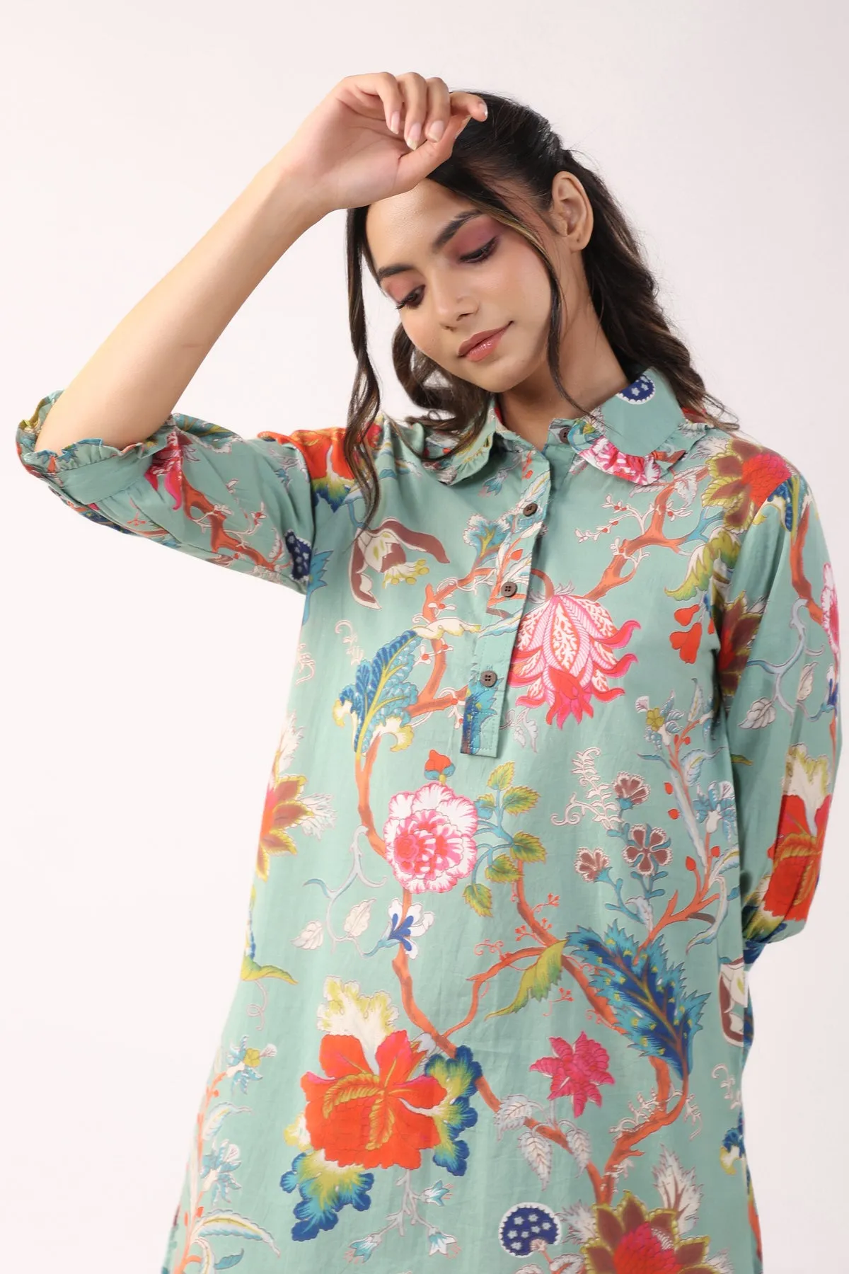 Modern Botanical Cotton Palazzo Loungewear Set