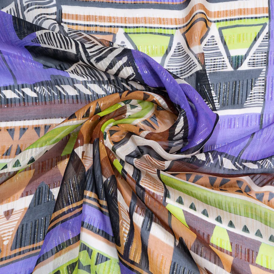 Multi-Coloured Abstract Printed Metallic Georgette