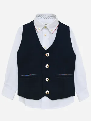 Navy Blue Textured Suit Waistcoat