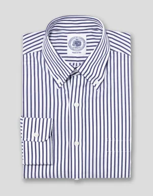 NAVY WHITE BUTCHER STRIPE BROADCLOTH DRESS SHIRT